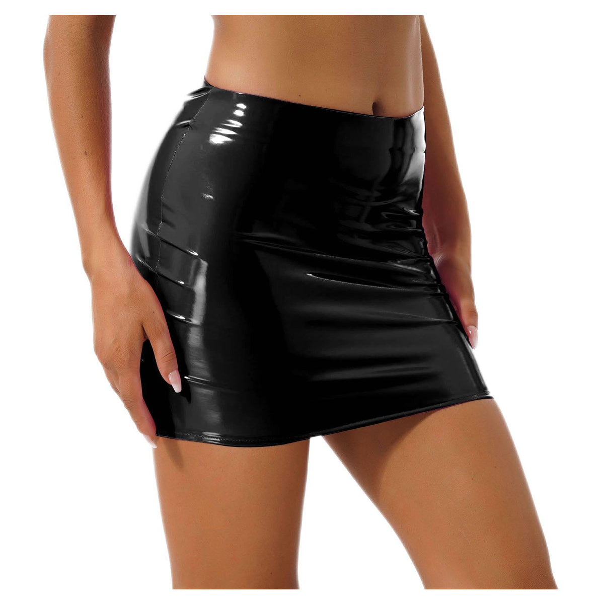Verleidelijke latex wetlook rok