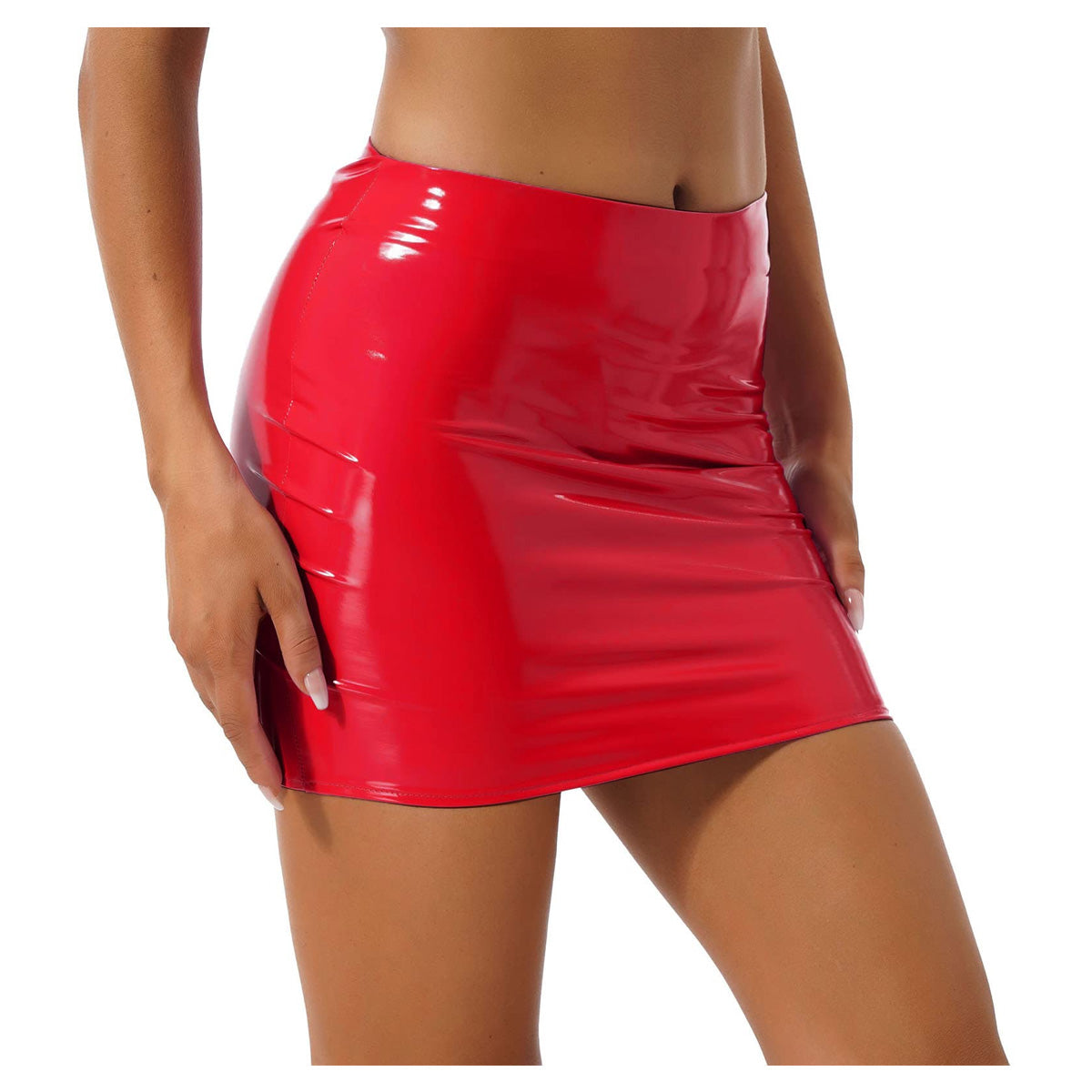 Verleidelijke latex wetlook rok