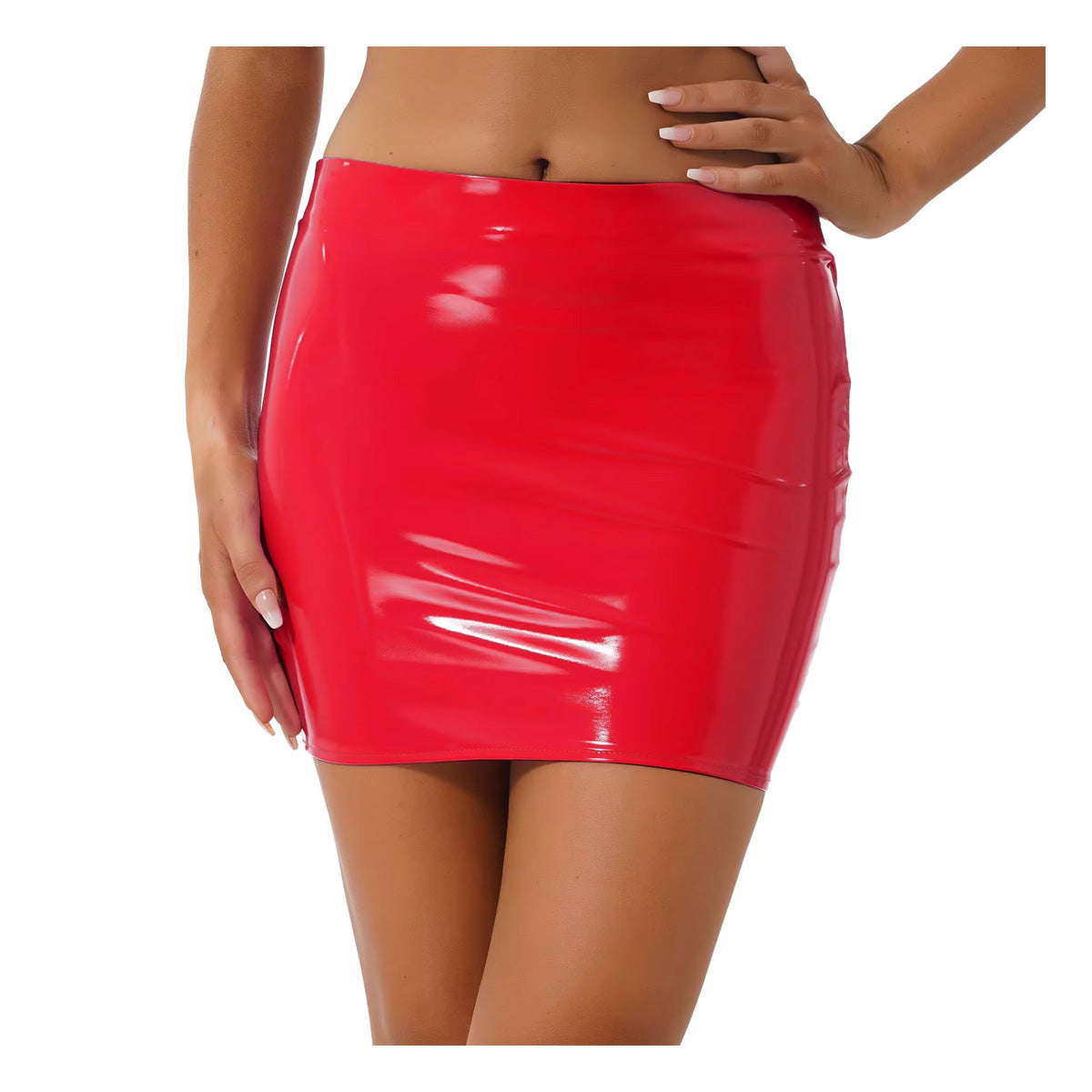 Verleidelijke latex wetlook rok