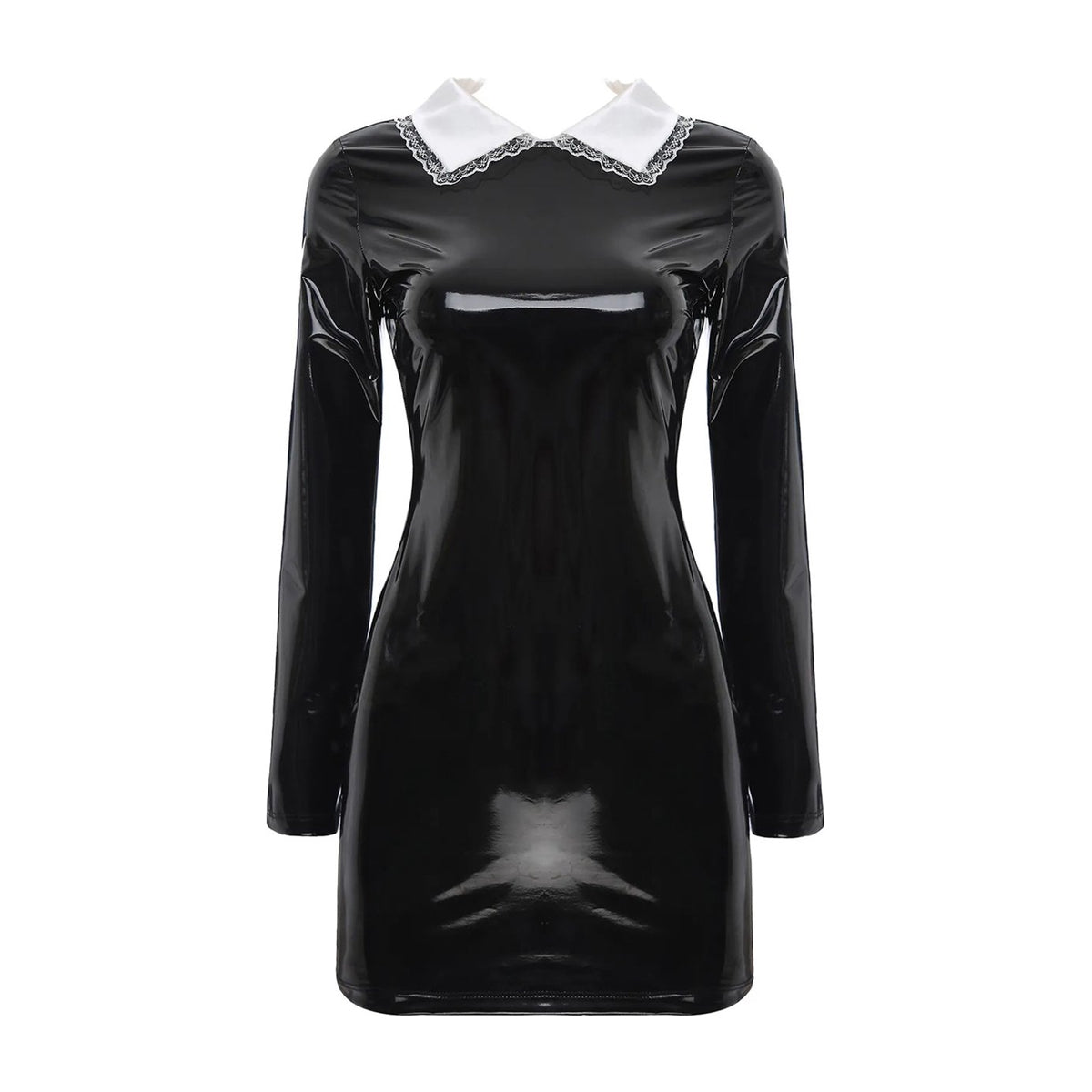 Latex Mini Jurk Witte Kraag