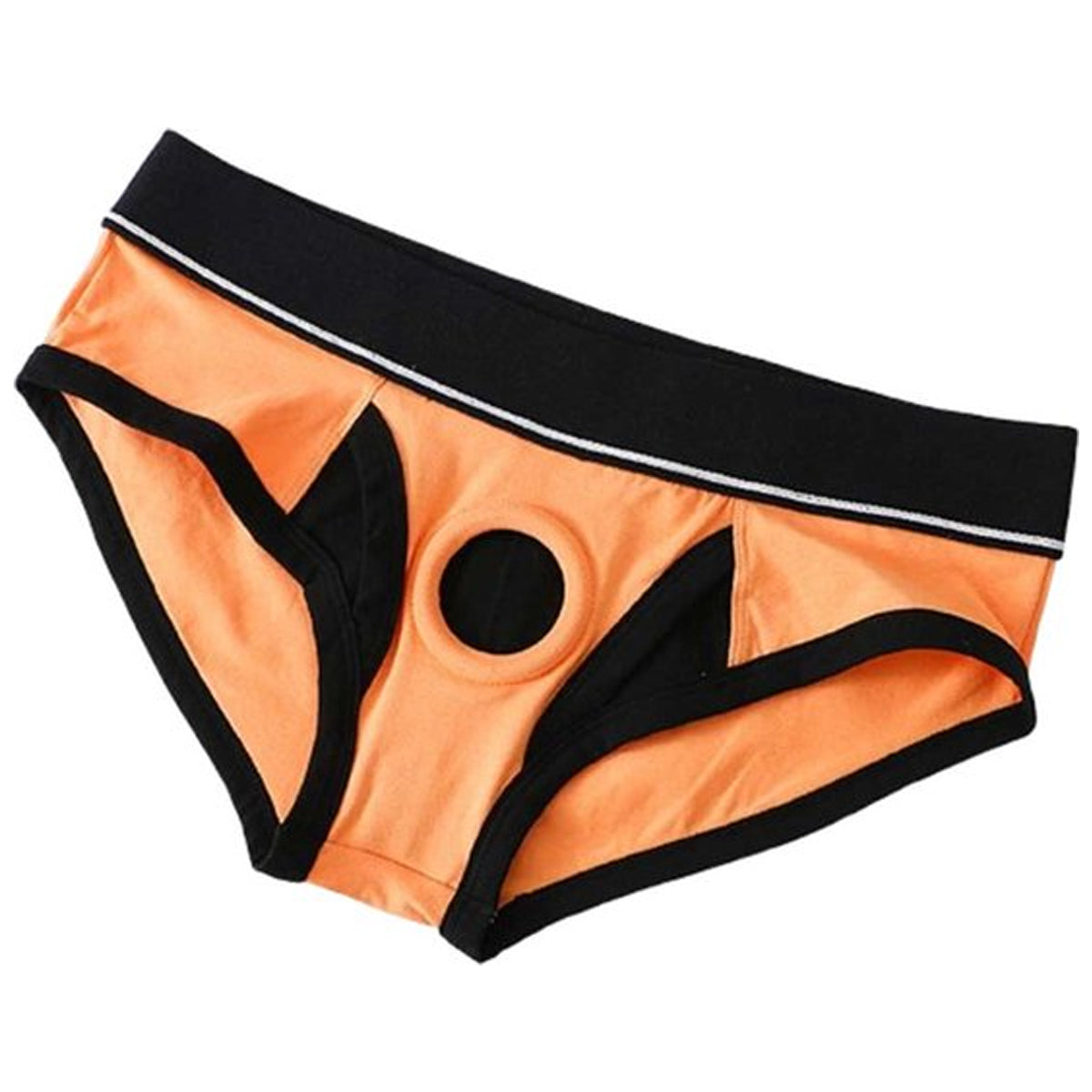 Oranje strakke heren slip met penis gat