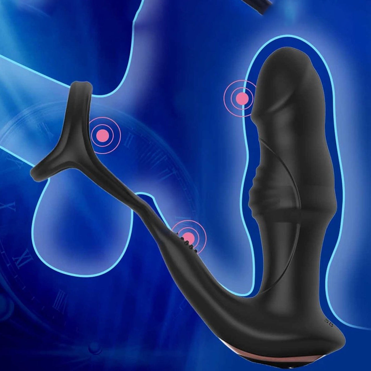 Vibrerende Cockring met Telescoop Buttplug
