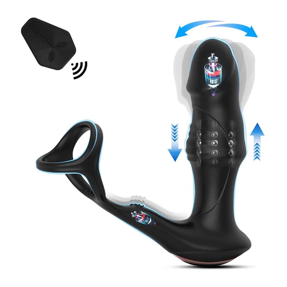 Vibrerende Cockring met Telescoop Buttplug