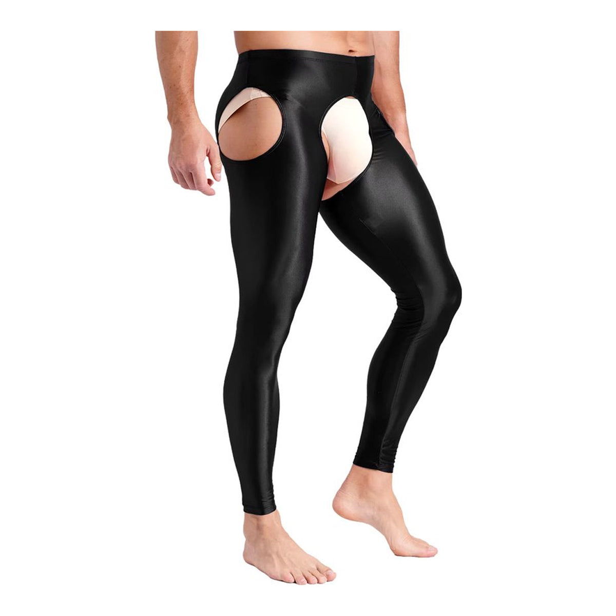 Heren Glanzende Legging met Open Kruis