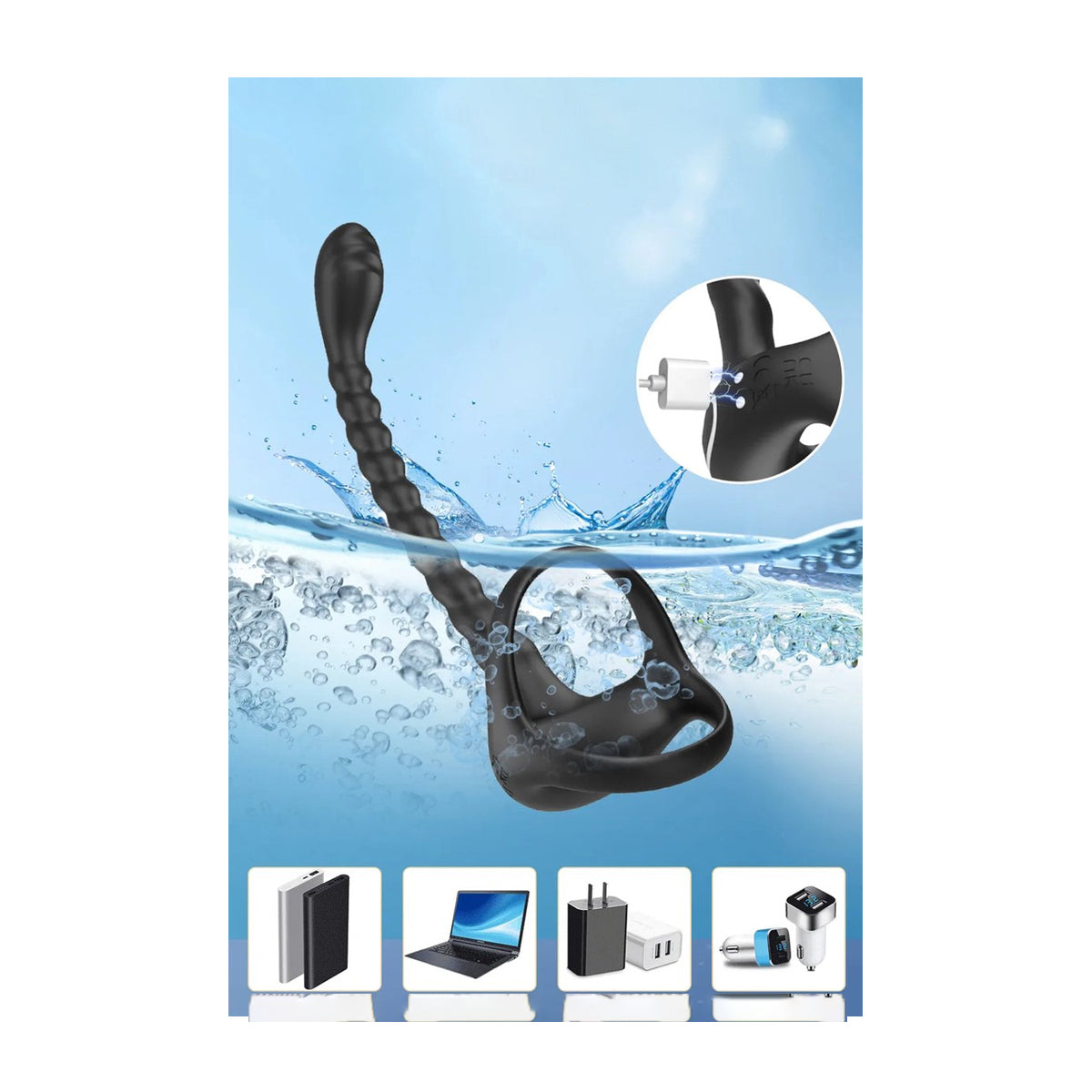 Anale vibrator met penisring en scrotumring