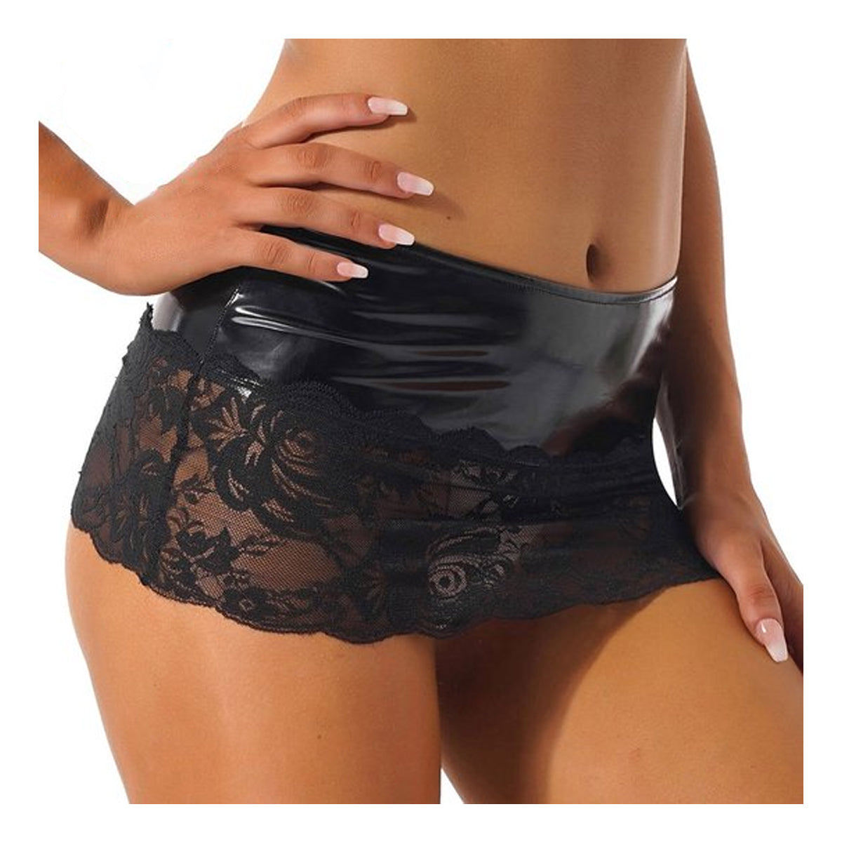 Latex wetlook rok met kanten onderzijde