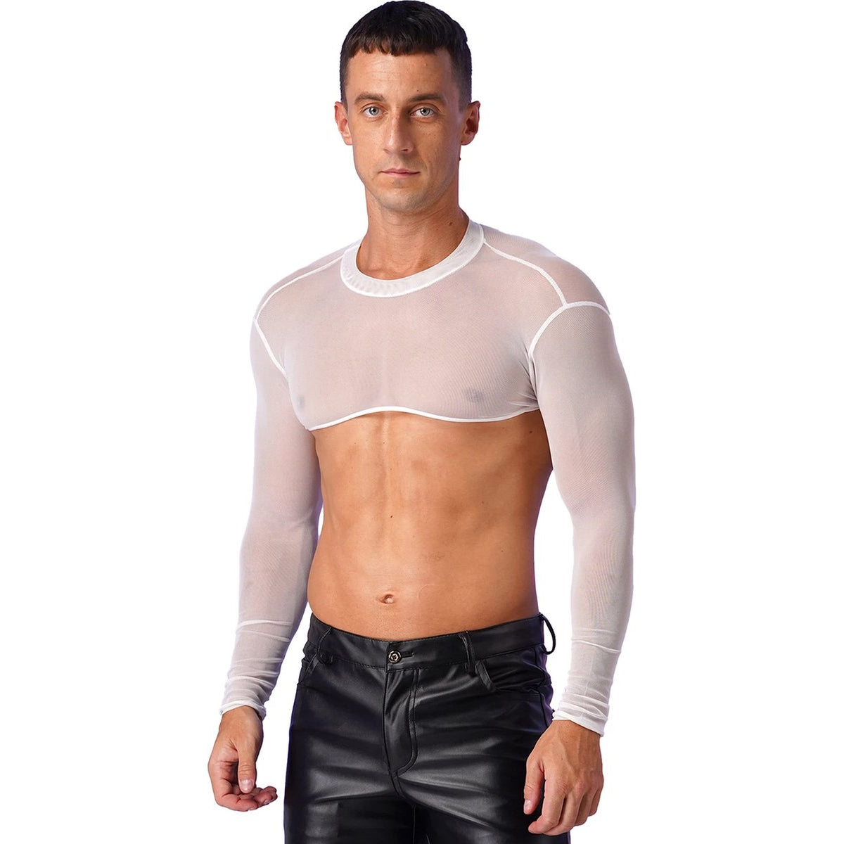 Transparante Korte Top met Lange Mouwen