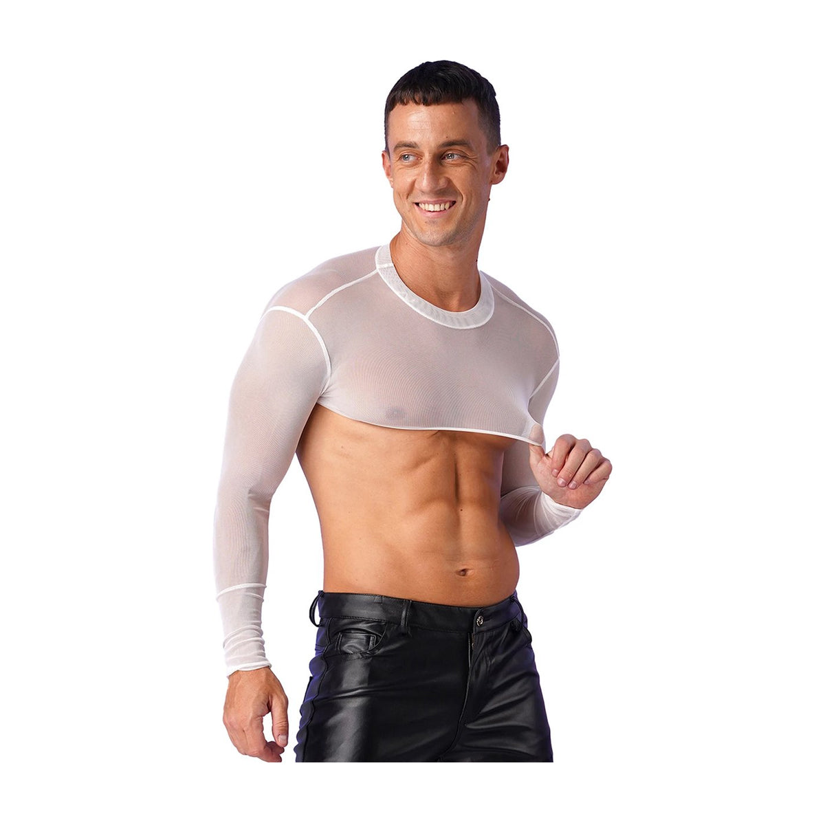 Transparante Korte Top met Lange Mouwen