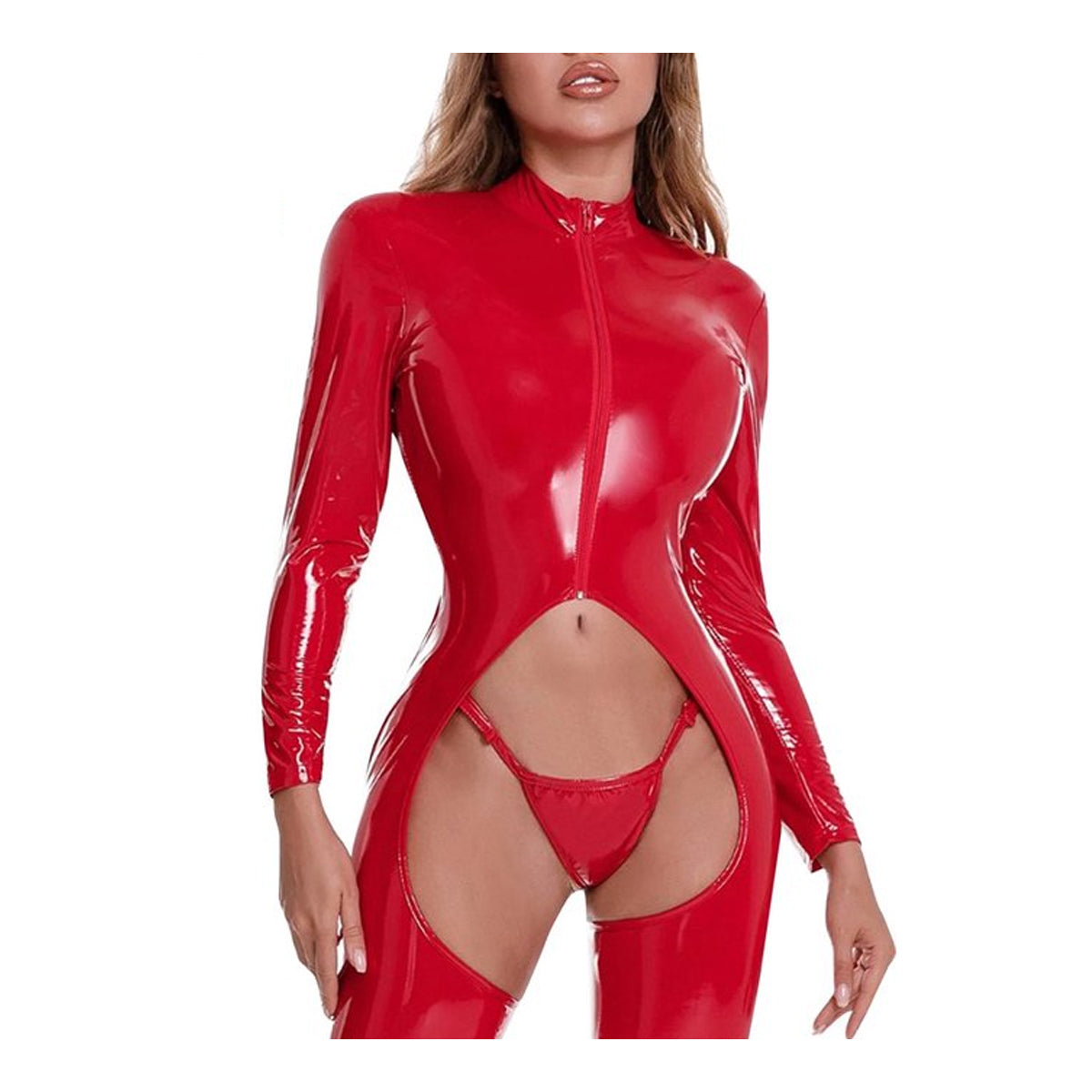 Erotische Lakleer catsuit Cherry Blaze