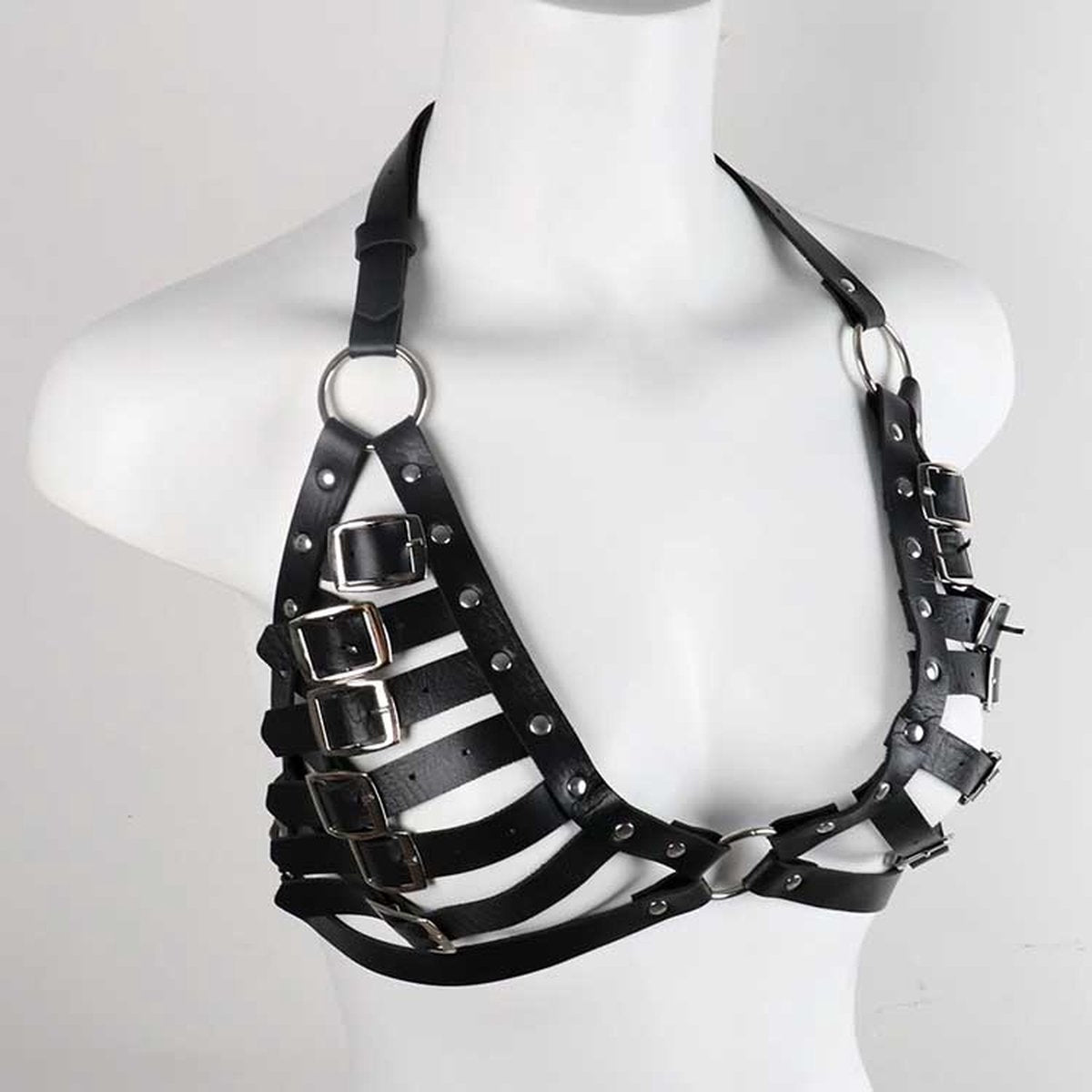 Lederen BH met riemen en gespen