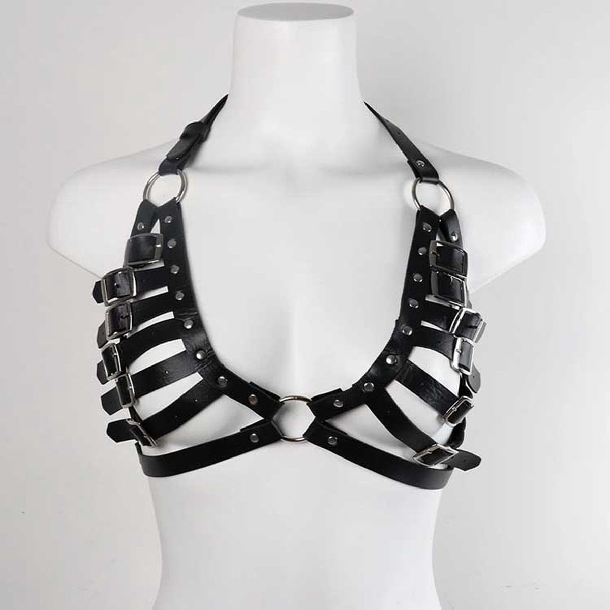 Lederen BH met riemen en gespen