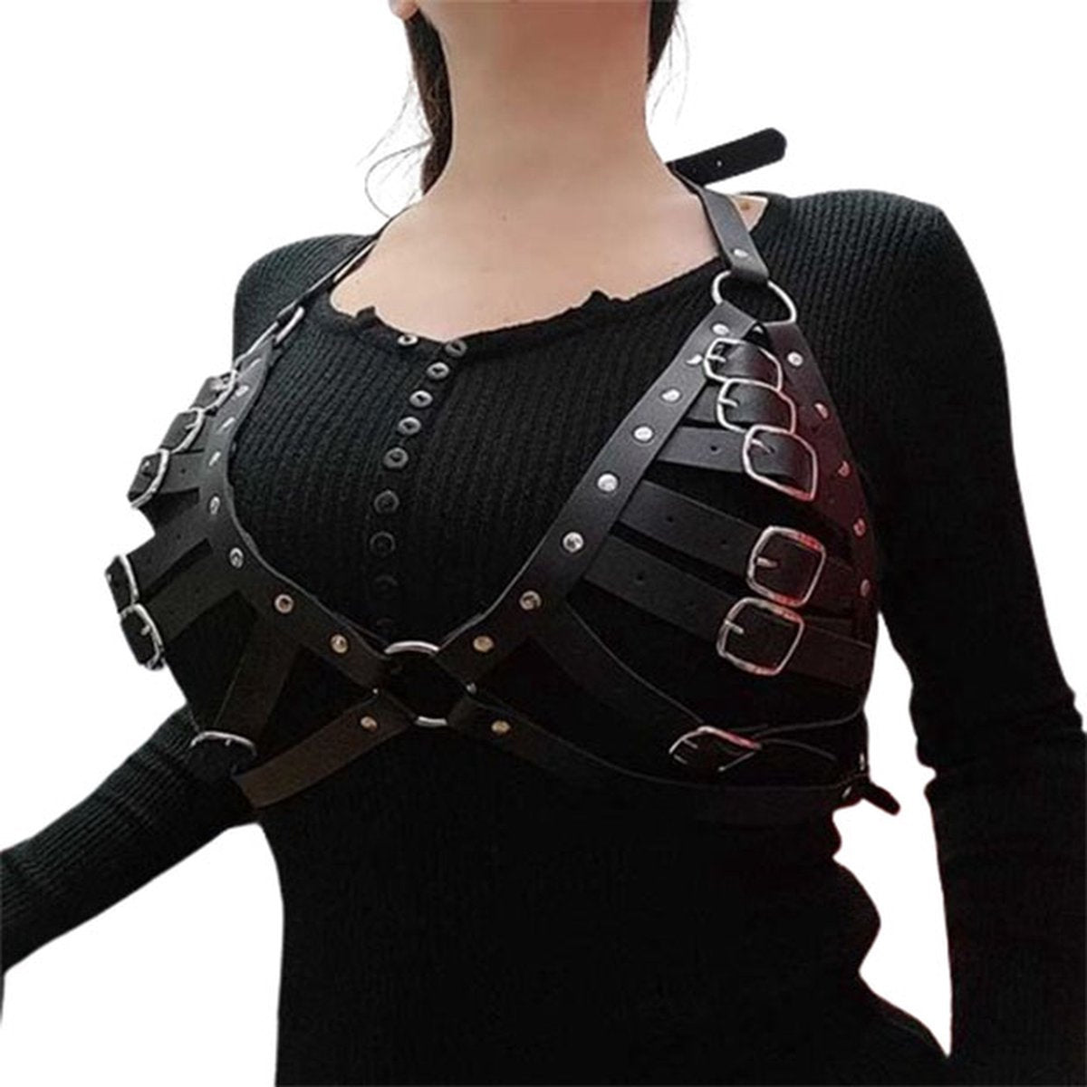 Lederen BH met riemen en gespen