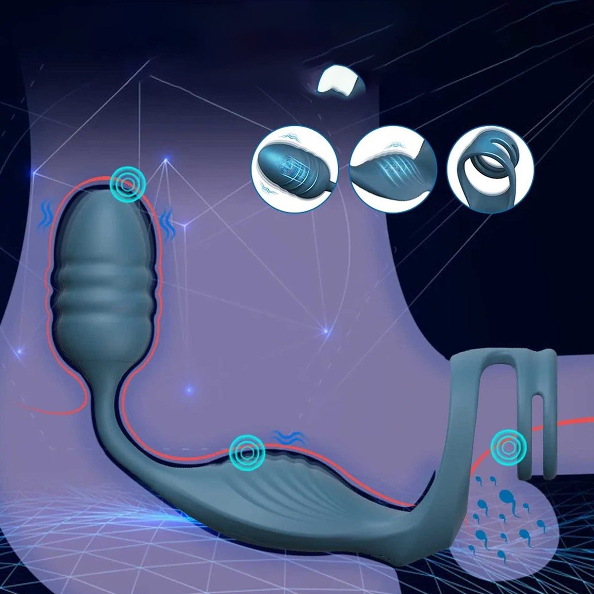 Penisring met Scrotumvibrator en Anusvibrator