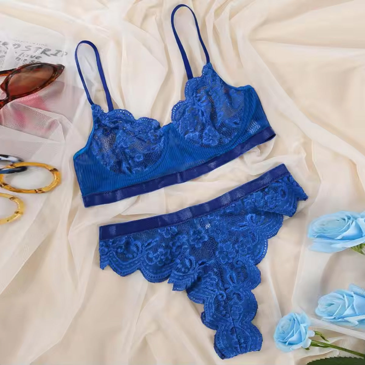 Semi-transparante Lingerie Set Blauw