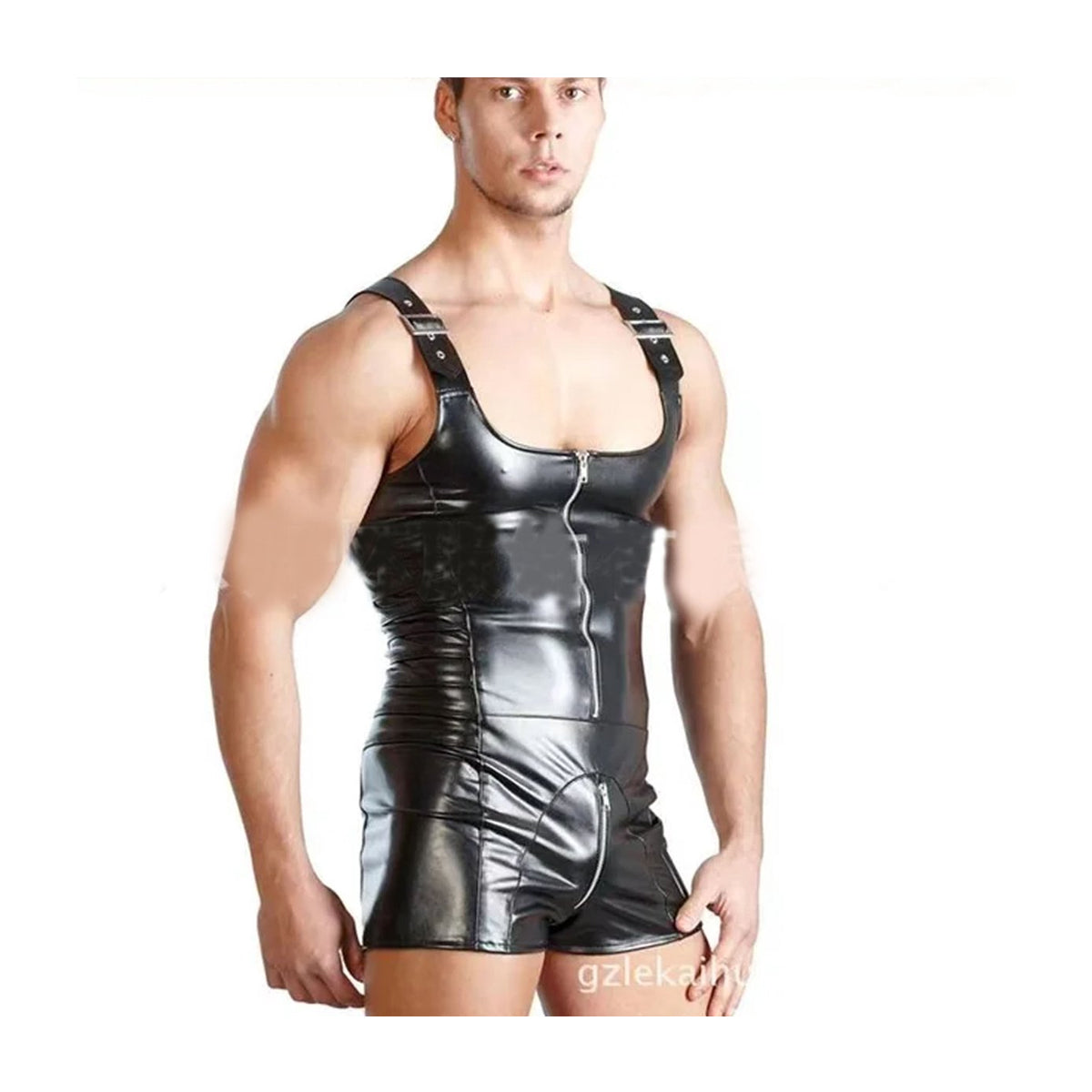 Leren Jumpsuit Heren Schouderbandjes