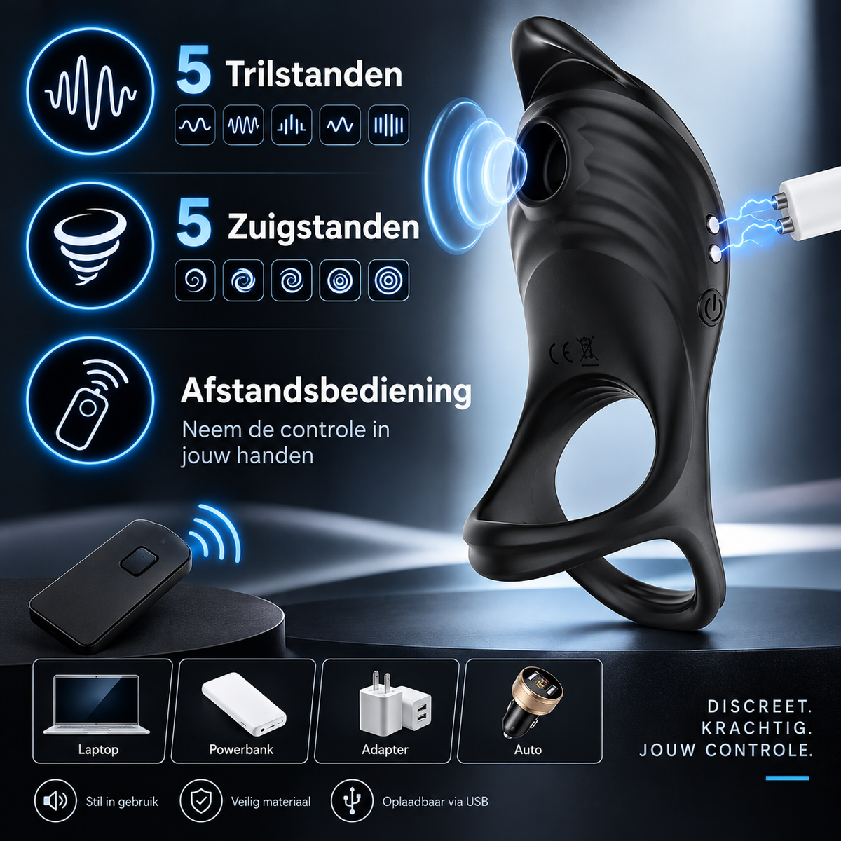 Penis Ring Vibrator with Clitoris Air Pressure Stimulation