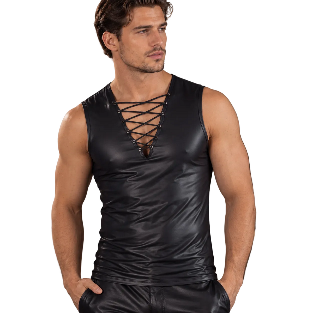 PU Lederen Tanktop Veters