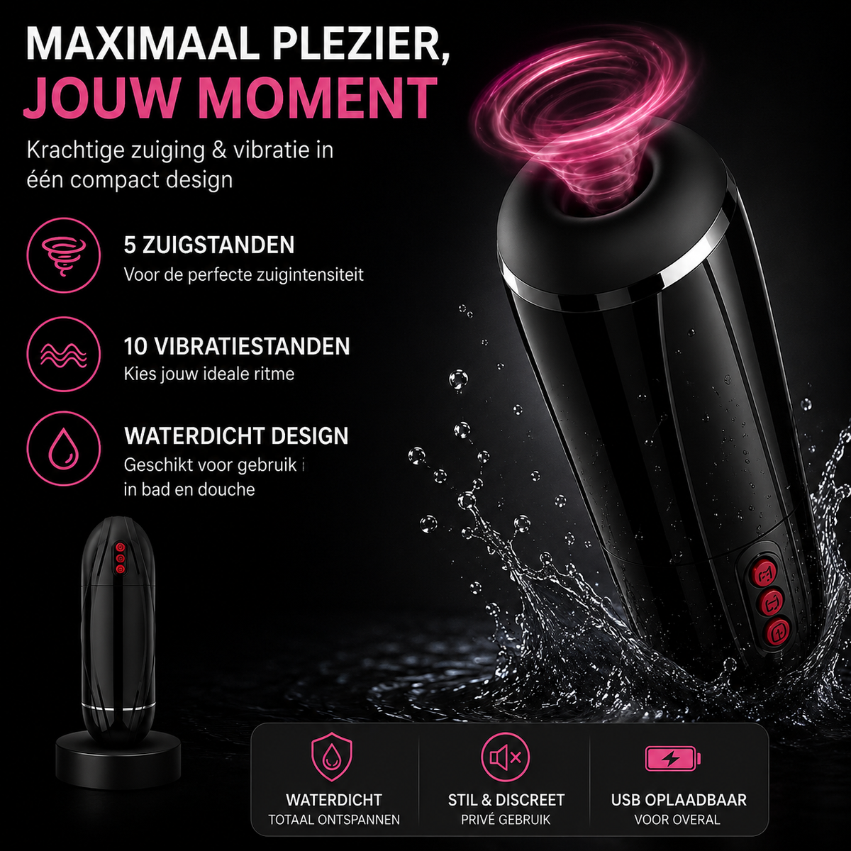 Vibrerende en zuigende Masturbator Platinum