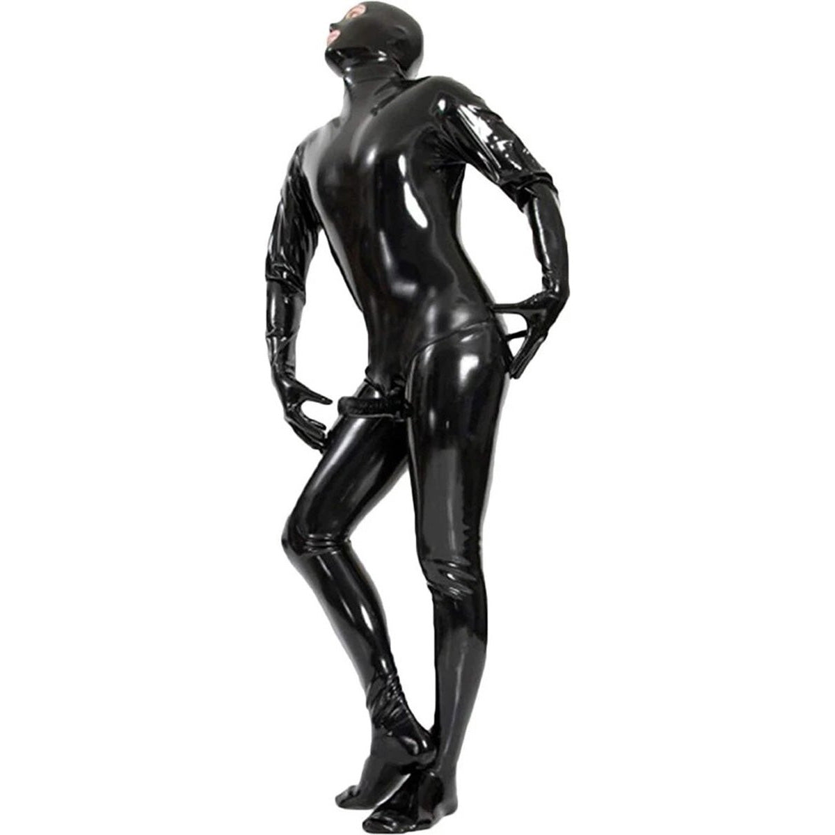 Latex Wetlook Jumpsuit Met Gesloten Penis Sleeve