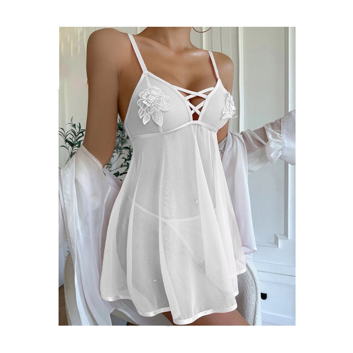 Witte Transparante Nachtjurk