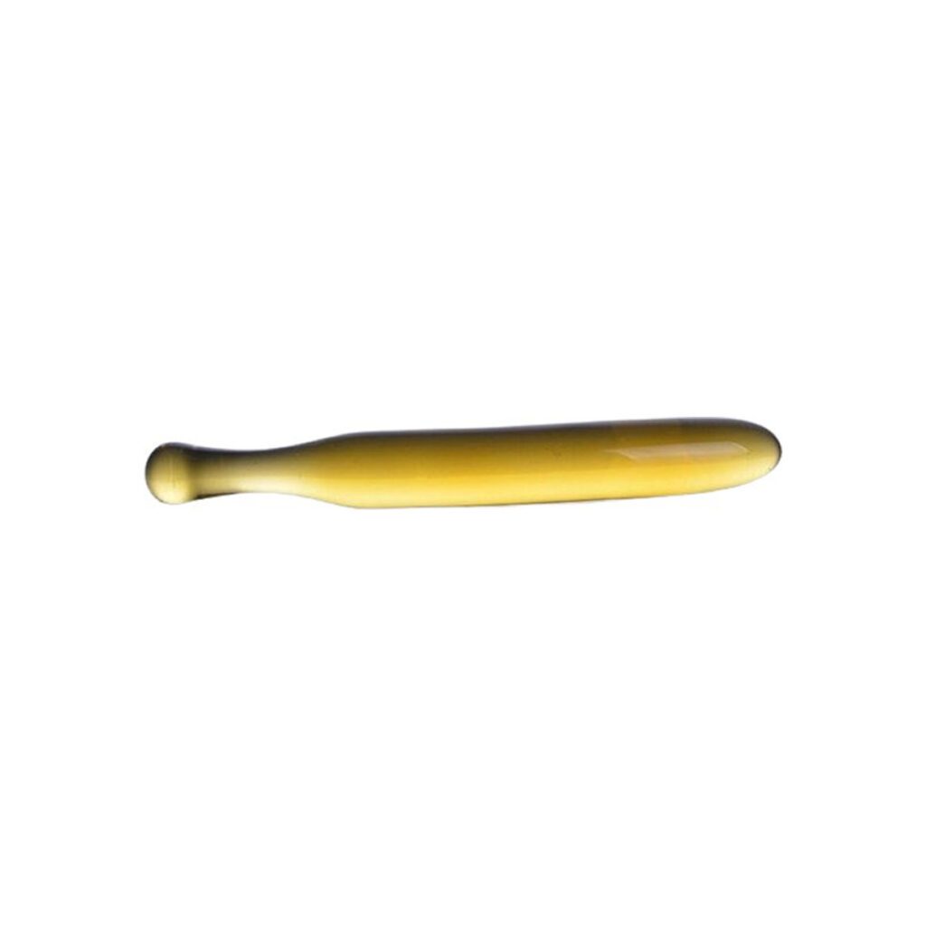 glazen dildo, aubergine design, luxe dildo, 20 cm lengte, hoogwaardig glas, glad afgewerkt, veilig gebruik, duurzaam materiaal, temperatuurspel, stijlvolle sextoy, unieke vormgeving.