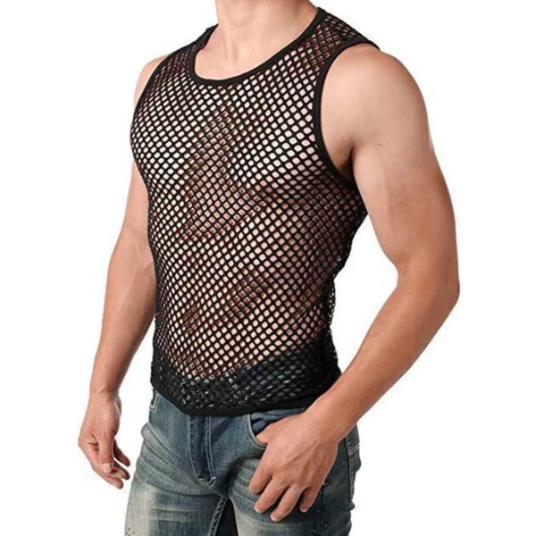 heren, mesh, tank top, visnet, mouwloos, erotisch, hemd, mannen, polyester, sexy